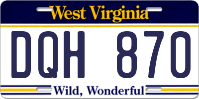 WV license plate DQH870