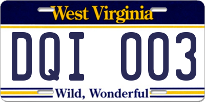 WV license plate DQI003