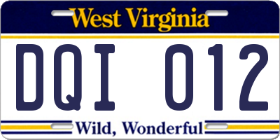 WV license plate DQI012