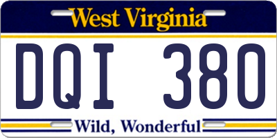 WV license plate DQI380