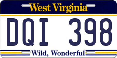 WV license plate DQI398