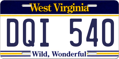 WV license plate DQI540