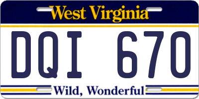 WV license plate DQI670