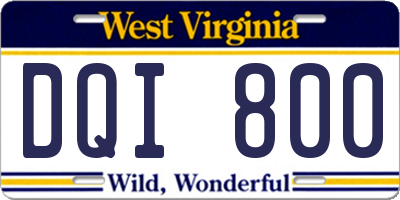 WV license plate DQI800