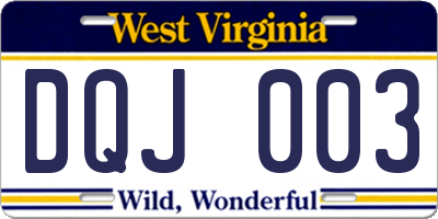 WV license plate DQJ003