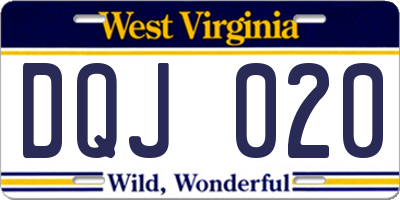 WV license plate DQJ020