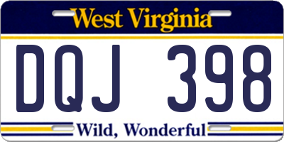 WV license plate DQJ398