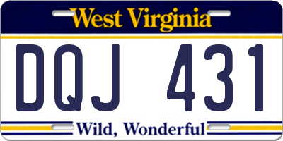 WV license plate DQJ431