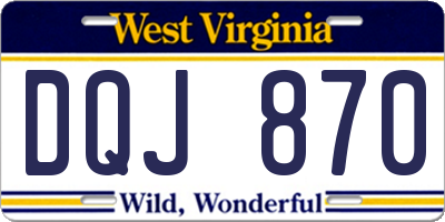 WV license plate DQJ870
