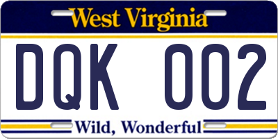 WV license plate DQK002