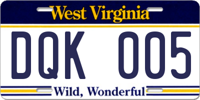 WV license plate DQK005