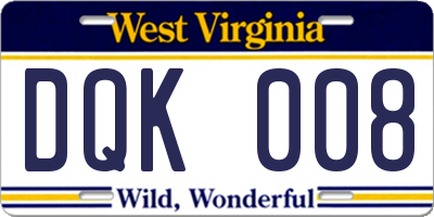 WV license plate DQK008