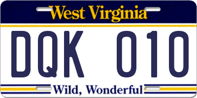 WV license plate DQK010