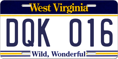 WV license plate DQK016