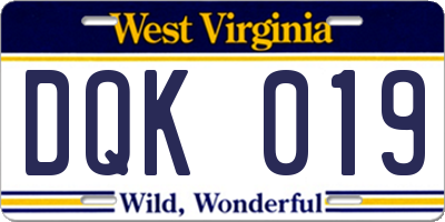 WV license plate DQK019
