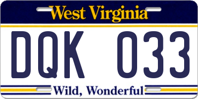 WV license plate DQK033