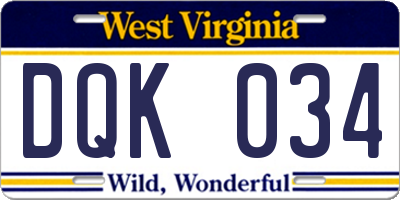 WV license plate DQK034