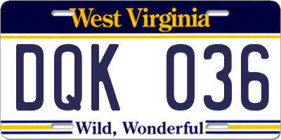 WV license plate DQK036