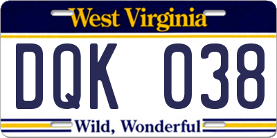 WV license plate DQK038