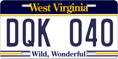 WV license plate DQK040