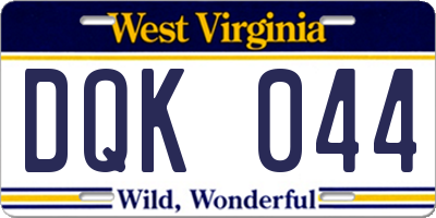 WV license plate DQK044