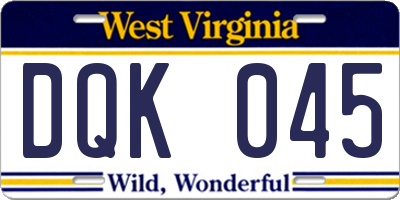 WV license plate DQK045