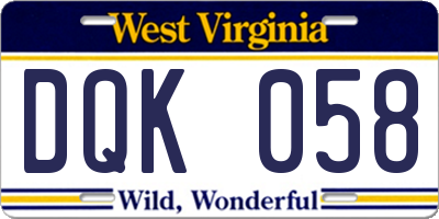 WV license plate DQK058