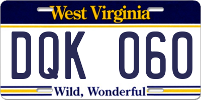 WV license plate DQK060