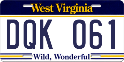 WV license plate DQK061