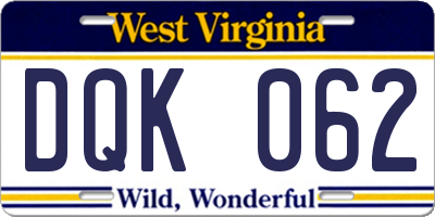 WV license plate DQK062