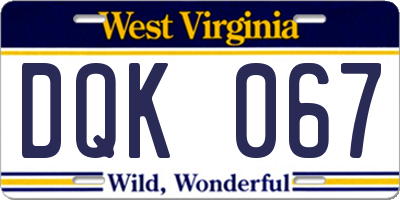 WV license plate DQK067