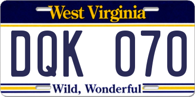 WV license plate DQK070