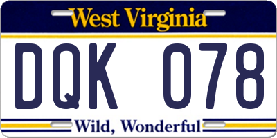 WV license plate DQK078