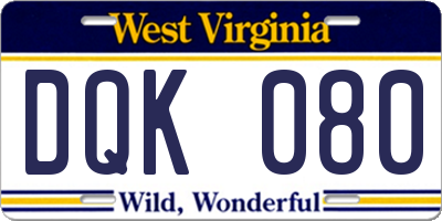 WV license plate DQK080