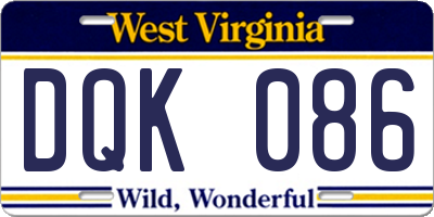 WV license plate DQK086