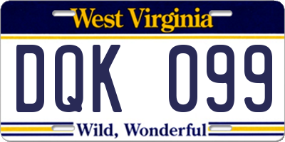 WV license plate DQK099