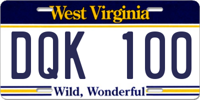 WV license plate DQK100