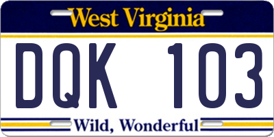 WV license plate DQK103