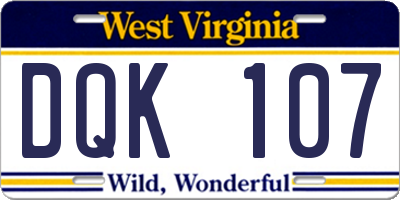 WV license plate DQK107
