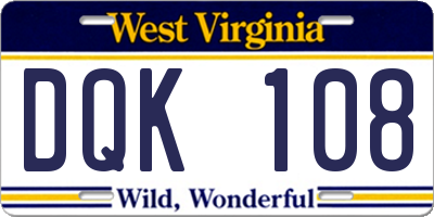 WV license plate DQK108