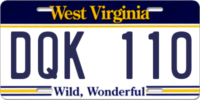 WV license plate DQK110