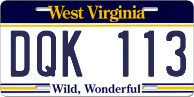 WV license plate DQK113