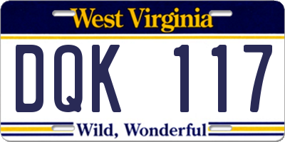 WV license plate DQK117