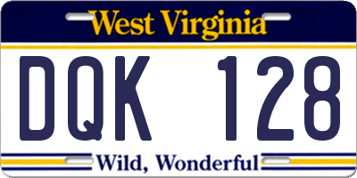 WV license plate DQK128