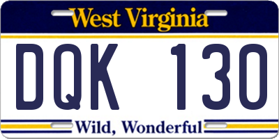 WV license plate DQK130