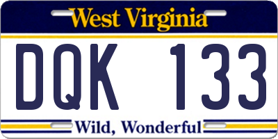 WV license plate DQK133