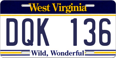 WV license plate DQK136