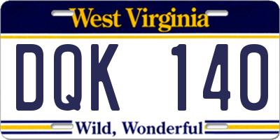WV license plate DQK140