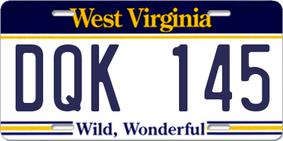 WV license plate DQK145