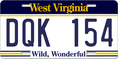 WV license plate DQK154